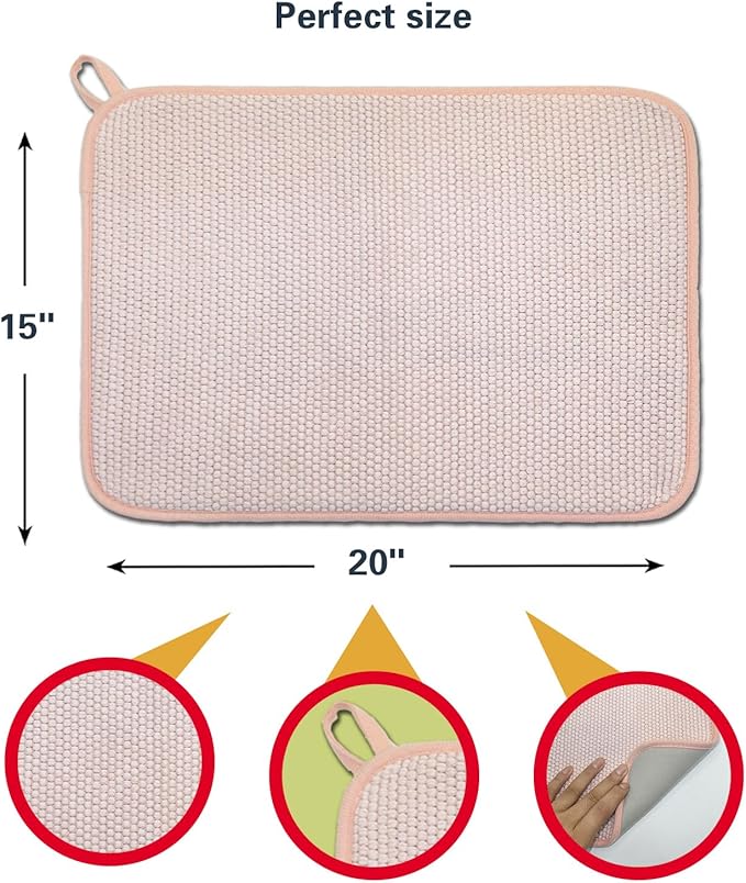 Pink Dish Drying Mats for Kitchen Counter, 2 Pack Dish Drying Mat Drying Pad, Dish Rack Drainer Mat, Pink Kitchen Accessories(Pink-1)