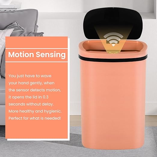 13 Gallon Trash Can,50Liter Plastic High-Capacity Automatic Kitchen Trash Can with Lid,Motion Sensor Touch Free Garbage Cans for Bathroom, Bedroom, and Kitchen (3, Pink)