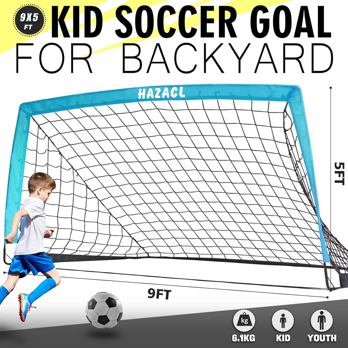 Kids Soccer Goal for Backyard, 6x4 9x5 FT Portable Soccer Nets Pop Up with Ball, Agility Ladder, Cones, Target & Carry Bag for Toddler Youth Outdoor Indoor Training Practice Sports Games Play
