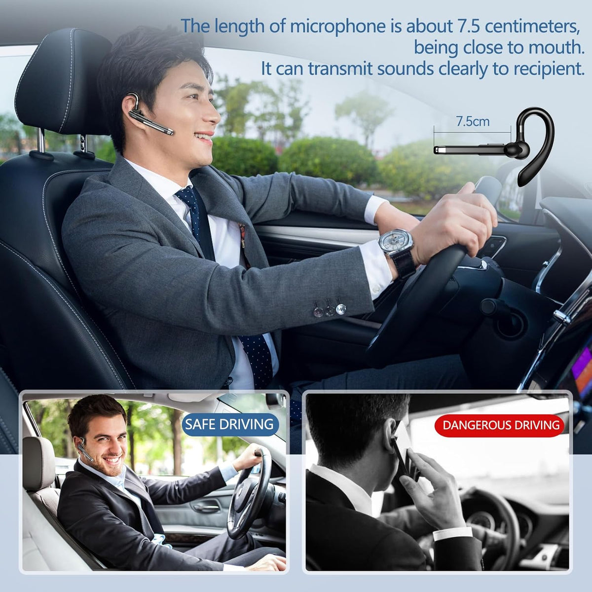 Bluetooth Headset, Wireless Bluetooth Earpiece with mic Trucker Headset for Phone Case Office Phones Built-in Microphone Manos Libres Noise Cancelling