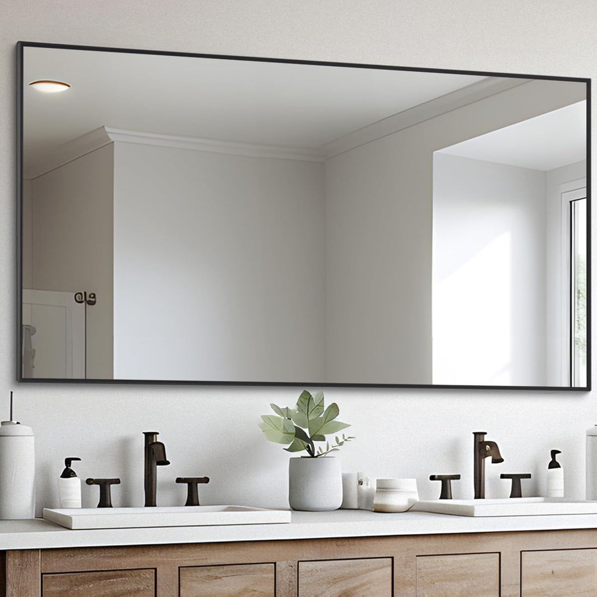 Black Bathroom Mirror for Wall, 30x55 Inch Rectangle Mirrors with Metal Frame, Modern Vanity Wall Mirror Decor for Entryway Hangs, Bathroom Living Room Horizontal or Vertical