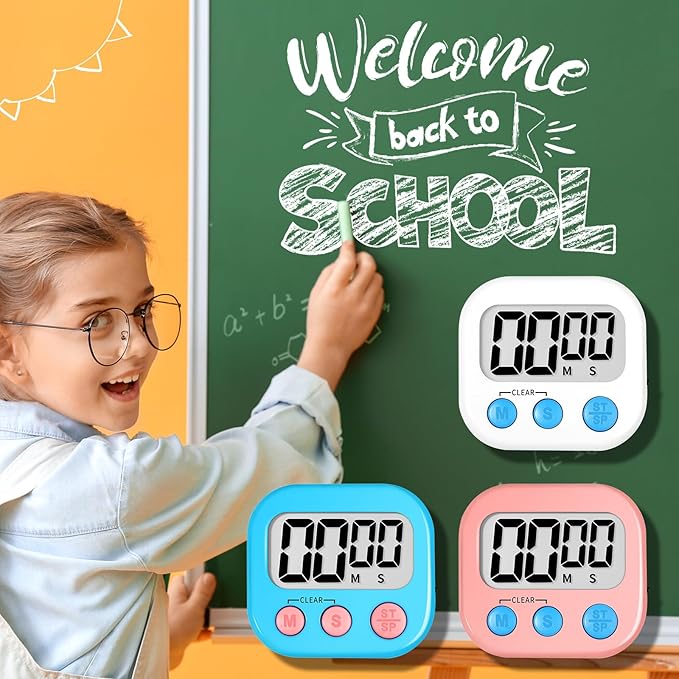 ZILLEEN 12 Pack Kitchen Timers for Cooking Digital Classroom Timers for Kids Teachers White Pink Blue