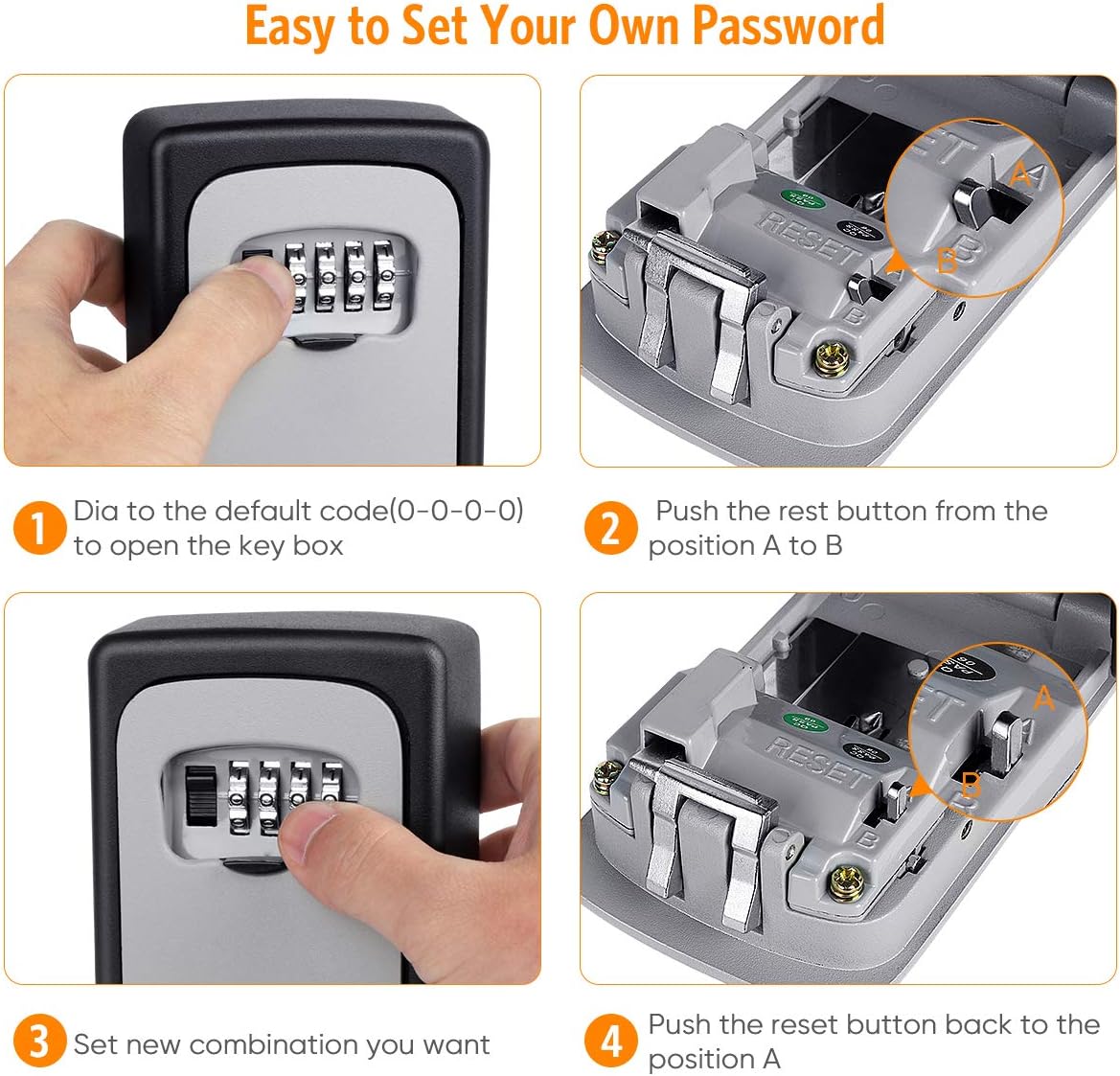 Key Lock Box Wall Mounted, Fayleeko 4 Digit Combination Lockbox for Outside, House Keys - 5 Keys Capacity, Key Safe Security Storage Lock Box for Indoor, Outdoor, Garage, Garden, Store (Grey, 4Pack)