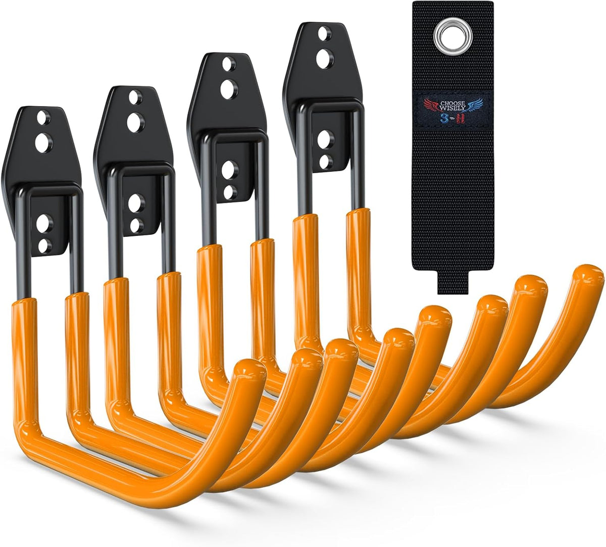 3-H Large Garden Hose Holder Wall Mount 4 Pack,Solid Steel Hose Hanger,Water Hose Holders for Outside,Perfect for Hanging Outdoor Air Hose,Ropes,Pipes,Garden Tools,Ladders,Bikes,Bulk Items(Orange)