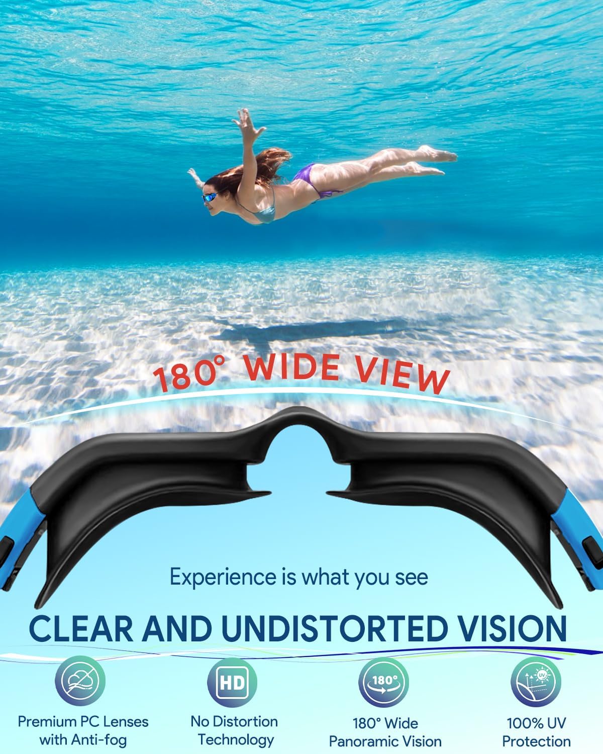 Swim Goggles, Polarized Adult Swimming Goggles Bungee Strap No Hair Pulling Anti-fog Pool Goggles for Men Women