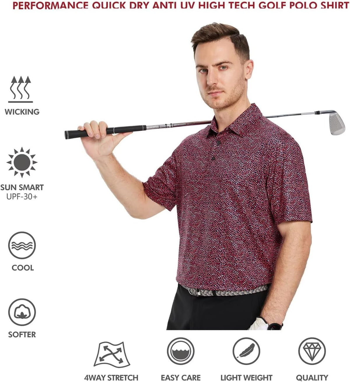 Men's Golf Polo Shirts Short Sleeve Striped Performance Moisture Wicking Dry Fit Golf Shirts for Men