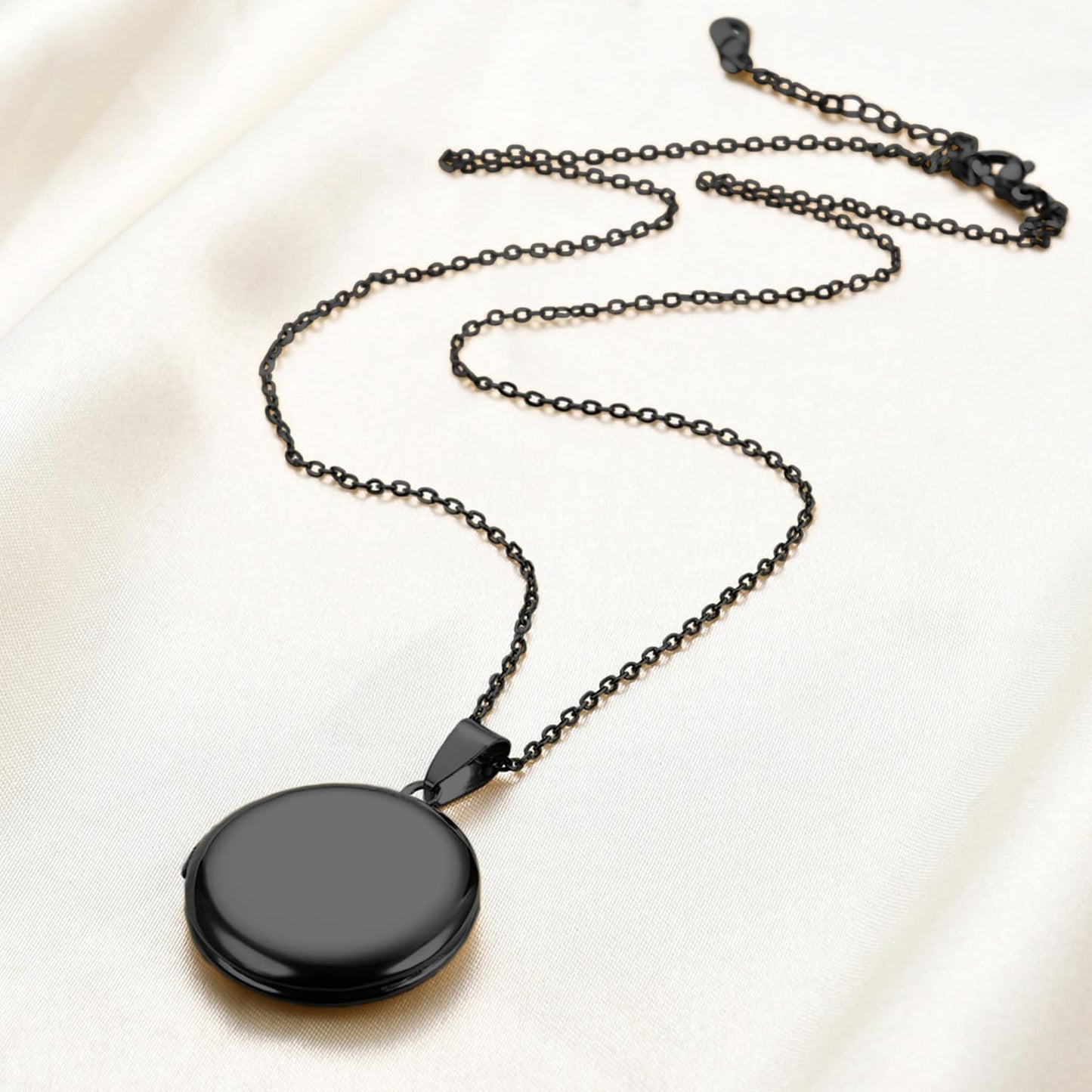 PHOCKSIN Black Round Locket Necklace 12 Birth Flowers Personalized Necklace that Holds Pictures Customized Gifts Locket Necklaces for Birthday