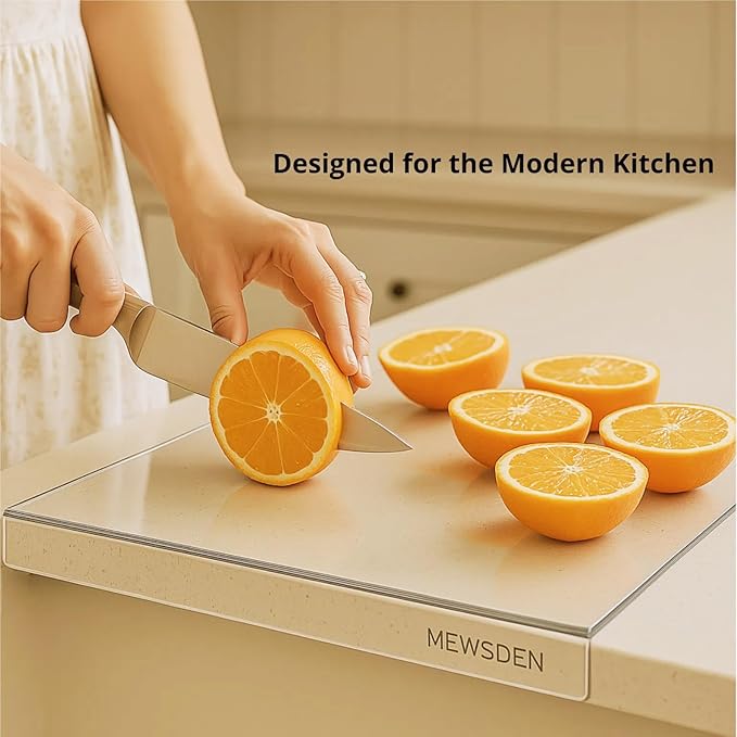 Acrylic Cutting Board with Counter Lip, Clear Cutting Boards for Countertop Protector, Non-Slip Cutting Board for Kitchen Counter, Aesthetic Kitchen Decor Gadgets House Warming Gifts(16.1"x12.5")