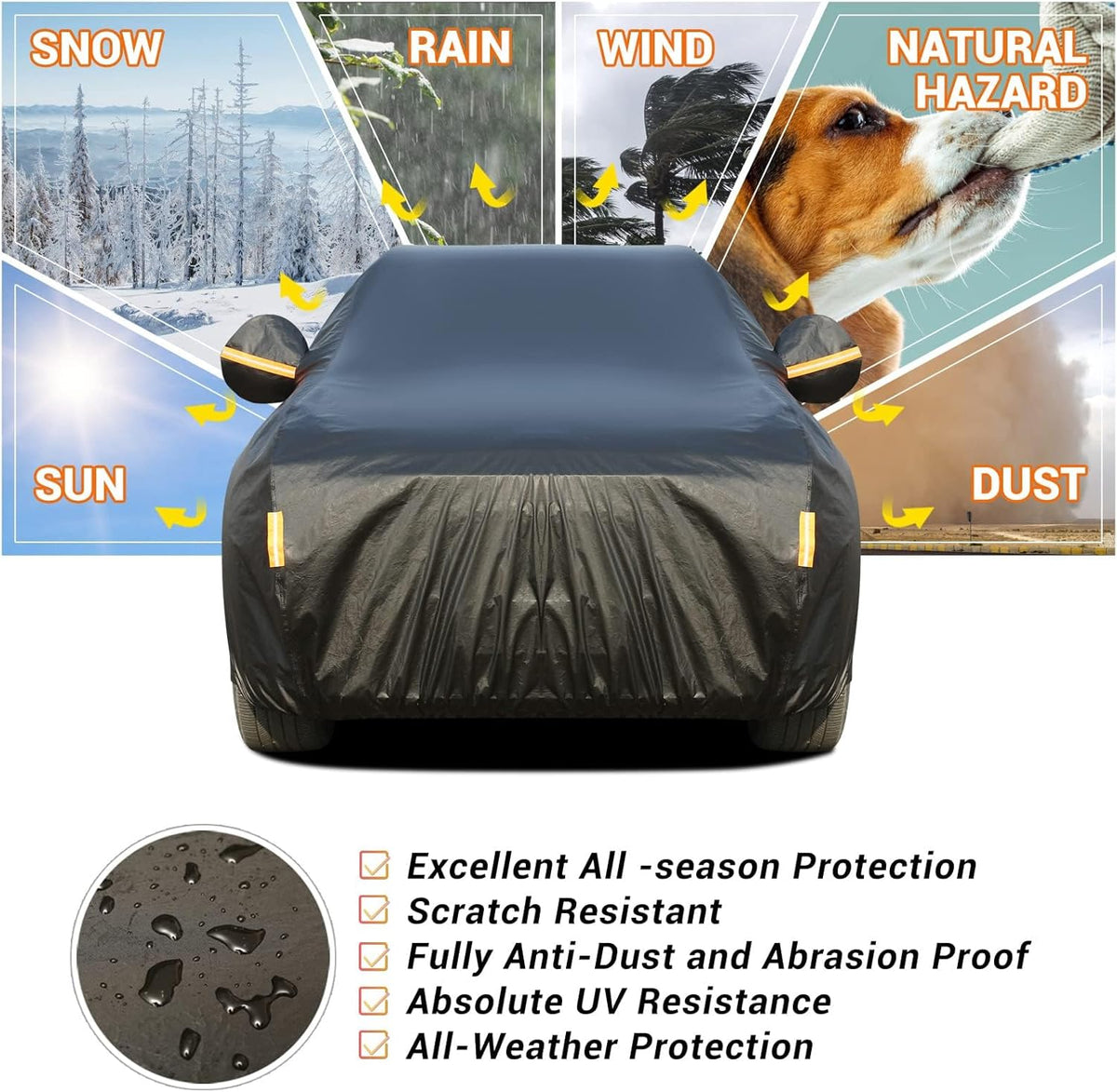 Tecoom SUV Car Cover Waterproof All Weather for Automobiles with Cotton Lock/Zipper Door, UV Snow Wind Dust Hail Storm Outdoor Car Tarp Covers, Universal Full Exterior Covers Fit for 216-230 Inch