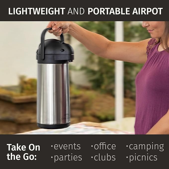 Coffee Carafe Airpot & Cleaning Brush - 101oz / 3L Airpot 12 Hours Hot Water Dispenser or 36 Hours Cold Drink Dispenser with Pump - Easy Dispensing Coffee Carafes for Keeping Hot Extra Large - Cresimo