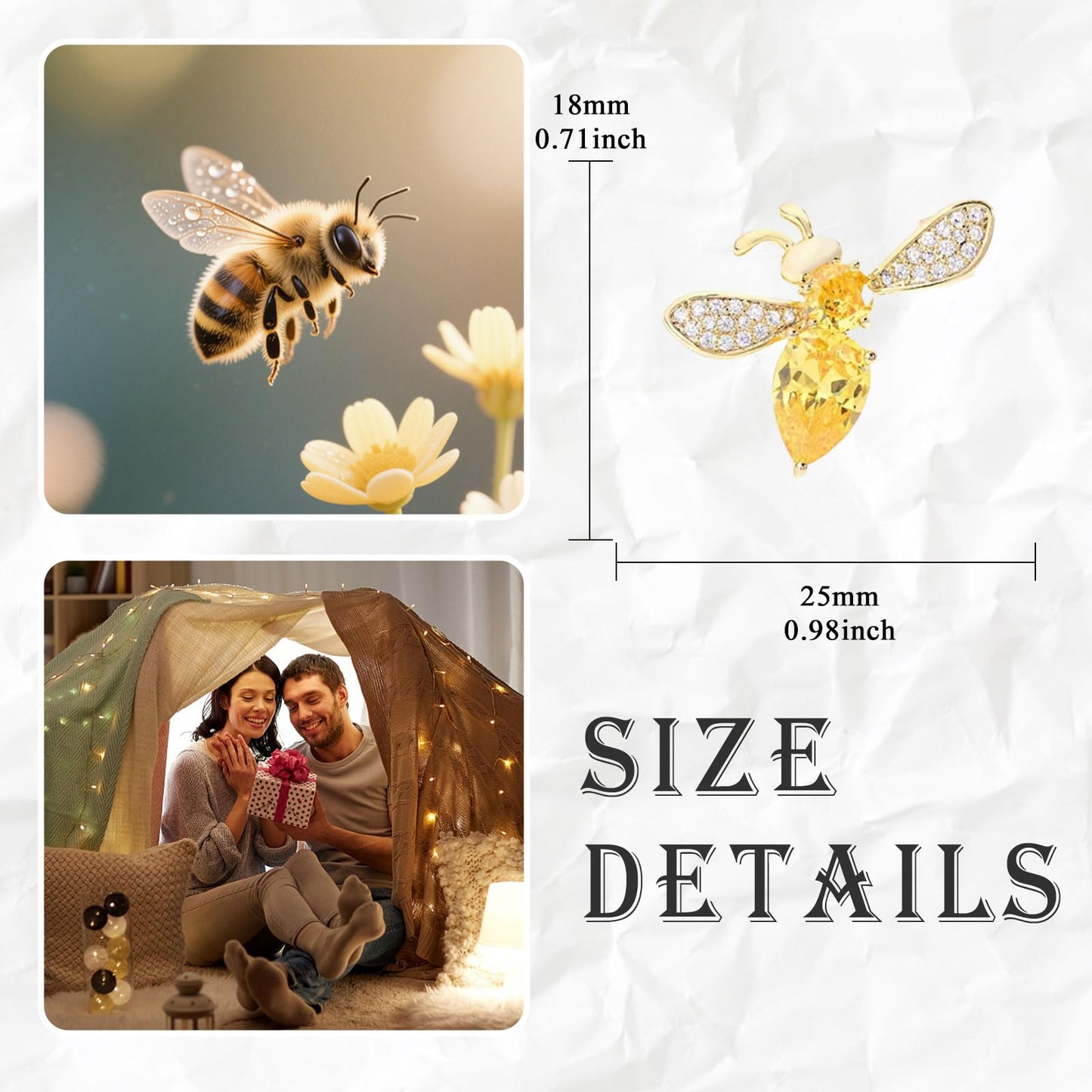 Crystal Bee Brooch for Women Zirconia Bee Pin Bee Jewelry Birthday Holiday Gift for Mother Wife Girlfriend