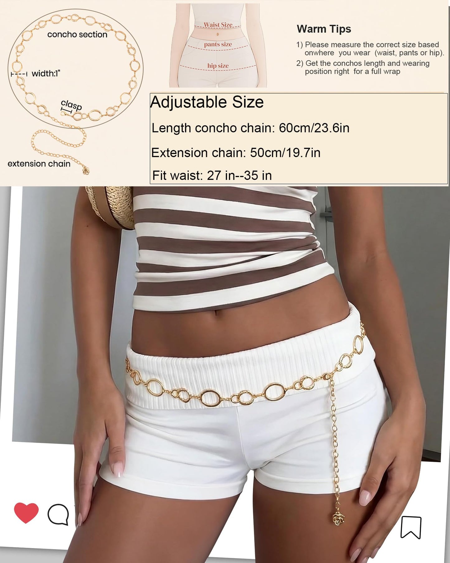 Gold Hollow Chain Belt for Women Circular Metal Waist Chian Concho for Cowgirl Chain Belts for Dresses Jeans Country Concert Outfit