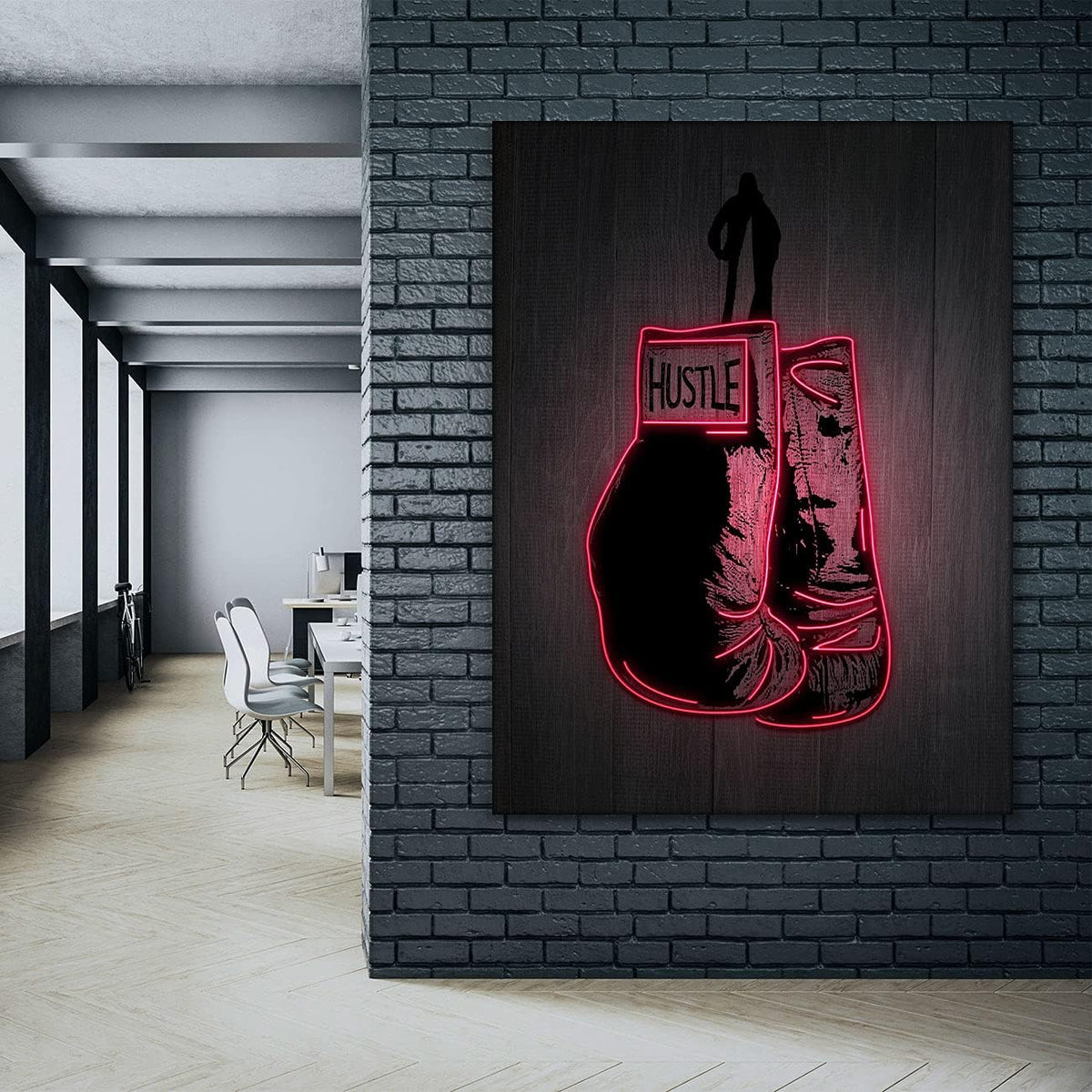 Boxing Gloves Neon Canvas Print Motivational Canvas Print Wall Art Office Decor, Entrepreneur Motivation, Hustle Artwork, Boxing Neon Print, Fighter Gym Sign, Hustler Art Neon Sign (40" x 30")