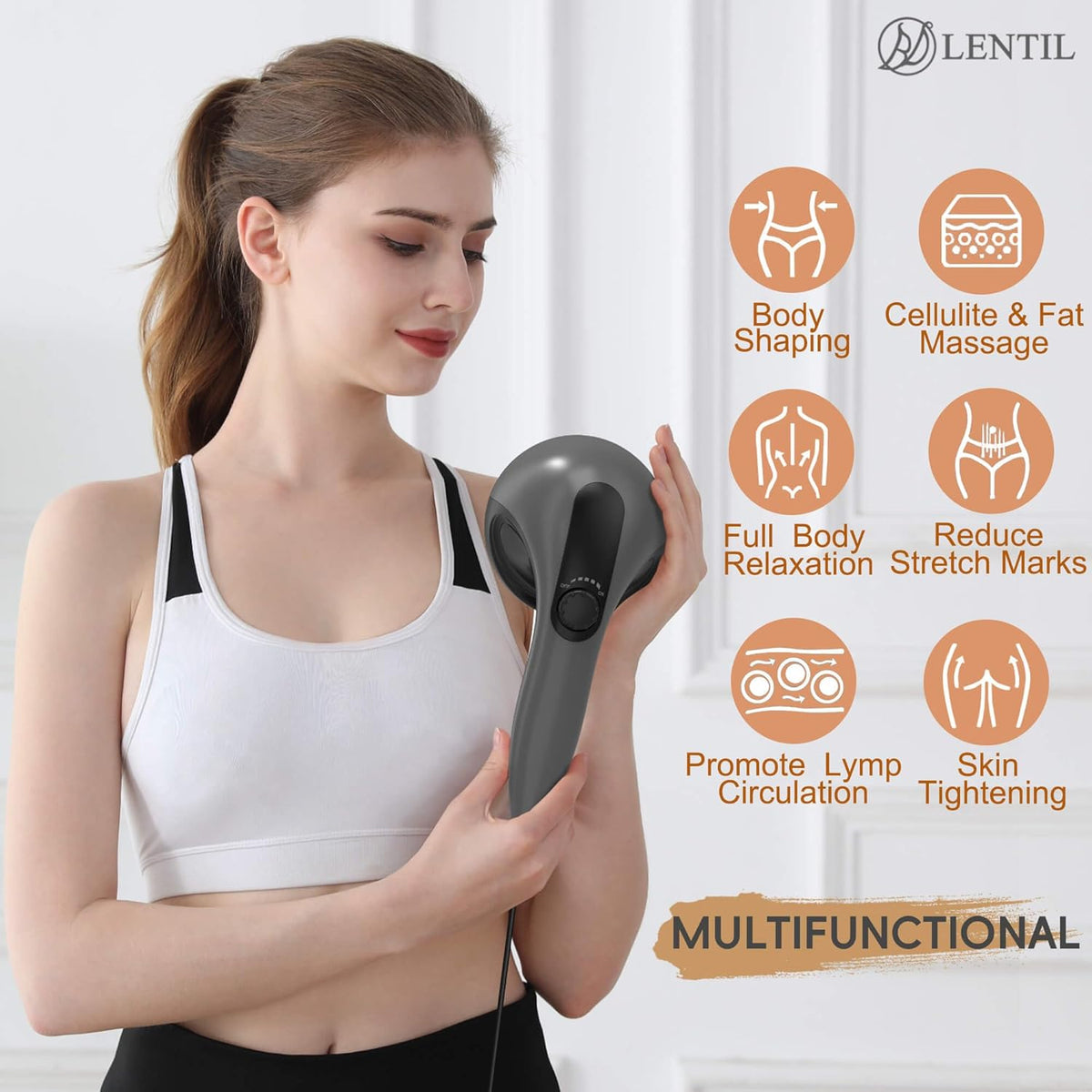 Handheld Cellulite Massager, Lymphatic Drainage Massager, Body Sculpting Machine with Lipo Roller for Stomach Belly Butt Arm Leg Fat, Wide Area Electric massagers vibrating Used at home Black