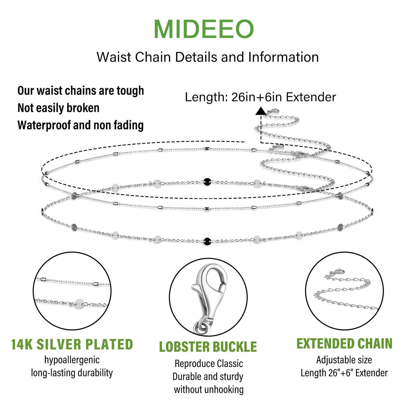 MIDEEO 2PCS 14K /Silver Plated Waist Chains Pearl Belly Body Chain for the Waist Sexy Bikini Layered Waist Adjustable Chain Jewelry for Women