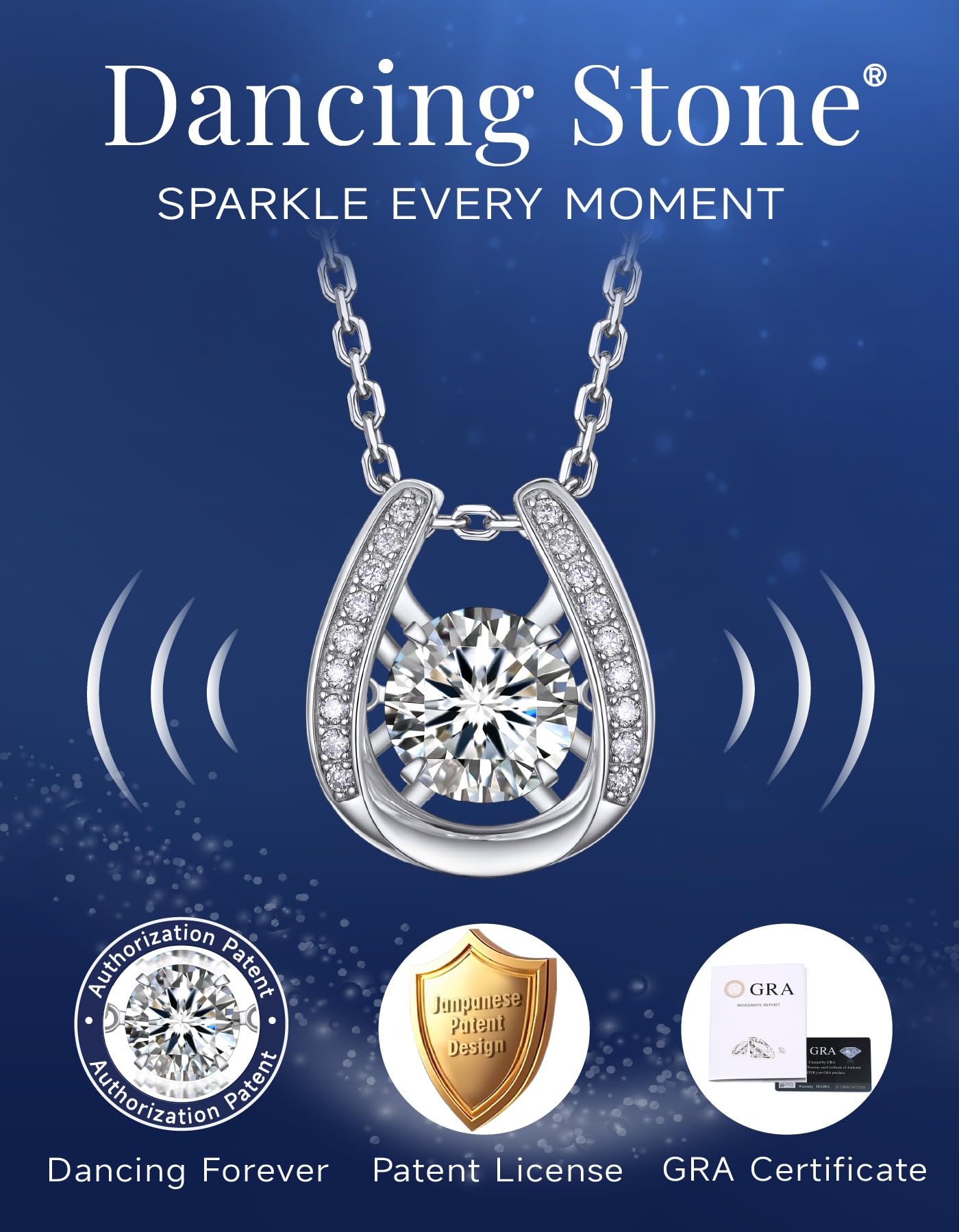 MomentWish Horseshoe Necklace for Women, Sparkling Gifts for Wife, 1Carat Moissanite Pendant for Women 925 Sterling Silver Dance Necklace, Birthday Anniversary
