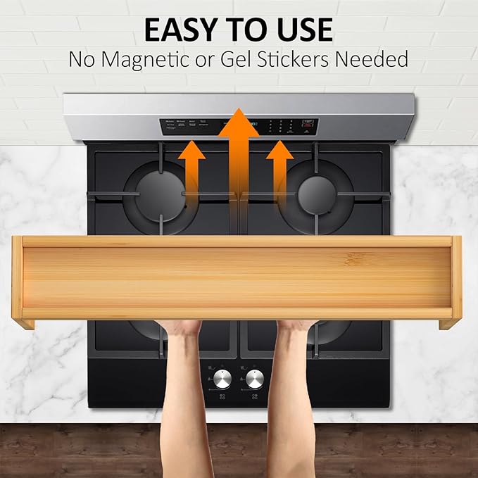 Over the Stove Spice Rack, 33" Wide Bamboo Shelf Rack Organizer for Stove Top
