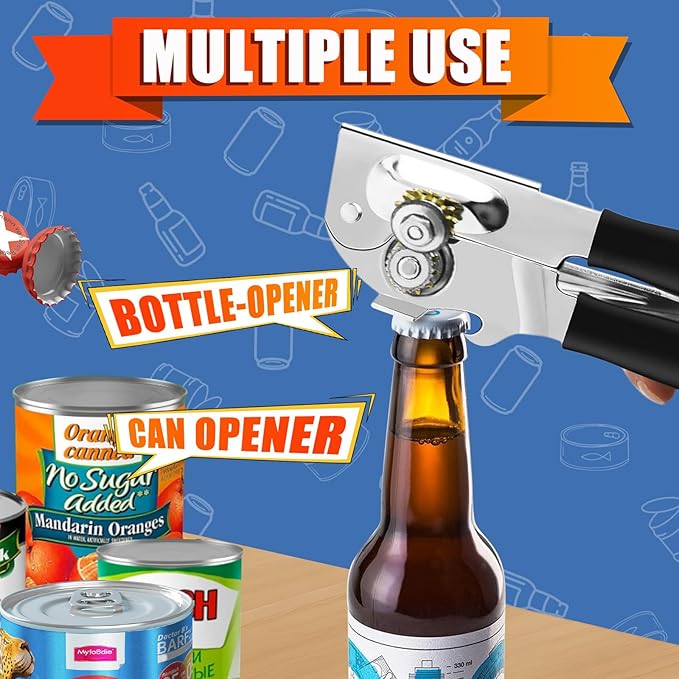 Can Opener Manual, ICEKATI Commercial Heavy Duty Can Opener for Large Cans, Folding Hand Crank with Comfortable Long Handles, Sharp Blade Smooth Edge