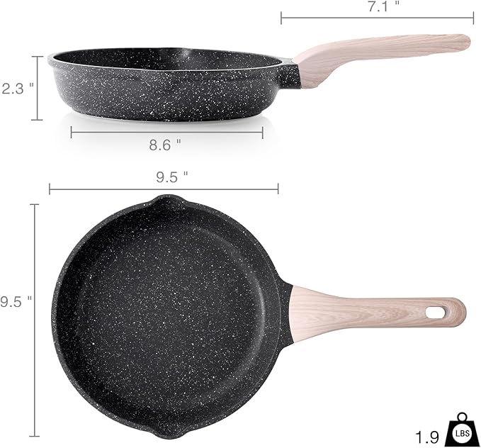 Kordisen Nonstick Frying Pan Skillet, 9.5 Inch Granite Egg Omelet Pan, Healthy and Non Toxic, Induction Compatible, PFOA Free