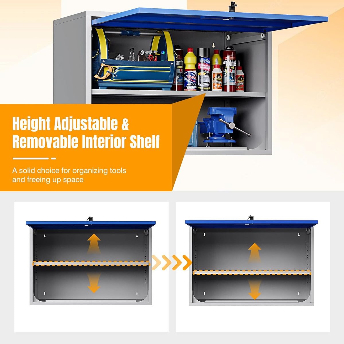 Metal Wall-Mounted Storage Cabinet Tool Chest - 22" H Steel Garage Cabinet With Lockable Door - Utility Trailer Rack Assembly Required