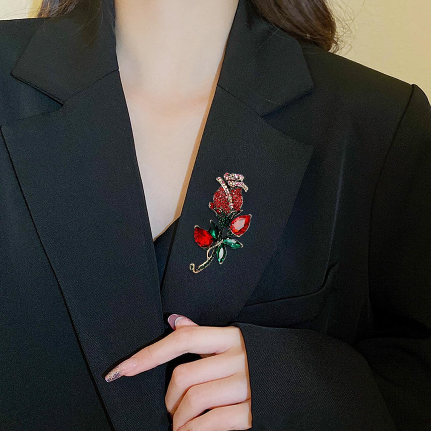 YOQUCOL Rose Brooch Pin for Women Golden Cubic Zirconia Crystal Flower Lapel Pin Brooches