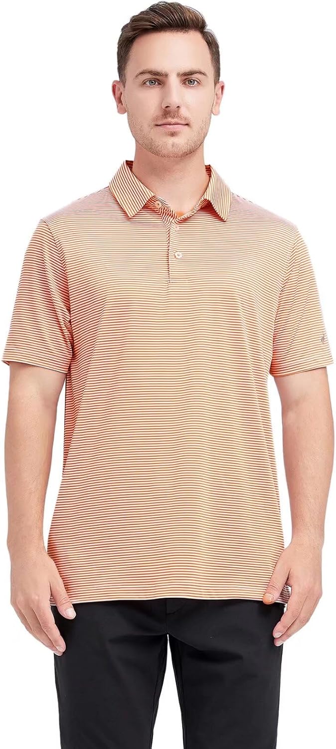 Men's Golf Polo Shirts Short Sleeve Striped Performance Moisture Wicking Dry Fit Golf Shirts for Men