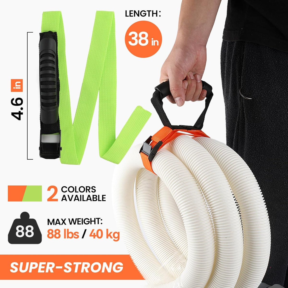 Heavy Duty Storage Straps with Handle and Easy Adjustable Steel Black Lock Slider Buckles,Extension Cord Strap for Cords Pool Hoses Ropes and Garden Hose (3 Pack)