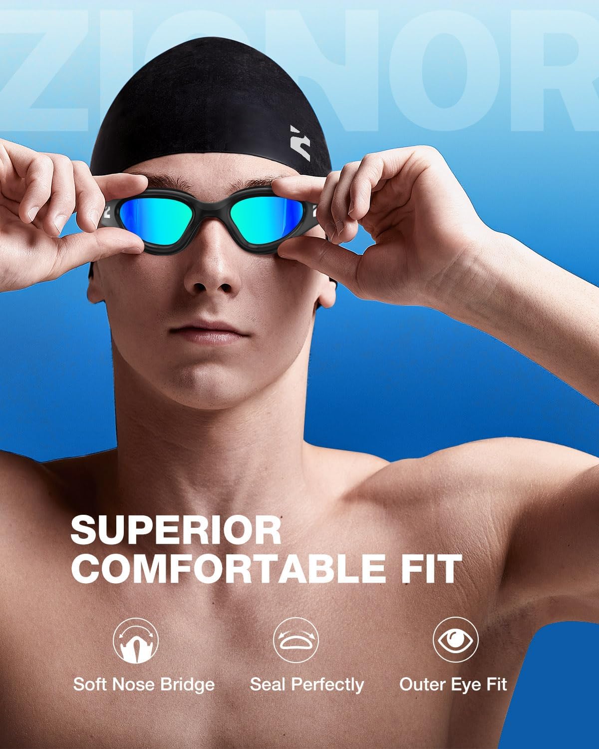 ZIONOR G1 Lite Swim Goggles with Swim Cap Comfortable Anti-fog Swimming Goggles Cap Set for Adult Men Women