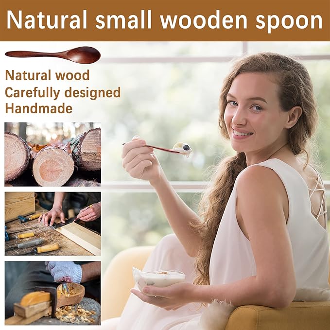 7 PCS Small Wooden Spoons, 5.8 Inch Honey Spoons for Tea, Hardwood Wooden Honey Teaspoon for Coffee, Little Tiny Wood Spoons, Bamboo Table Spoon for stirring, Wooden Spoons for Utensils Set