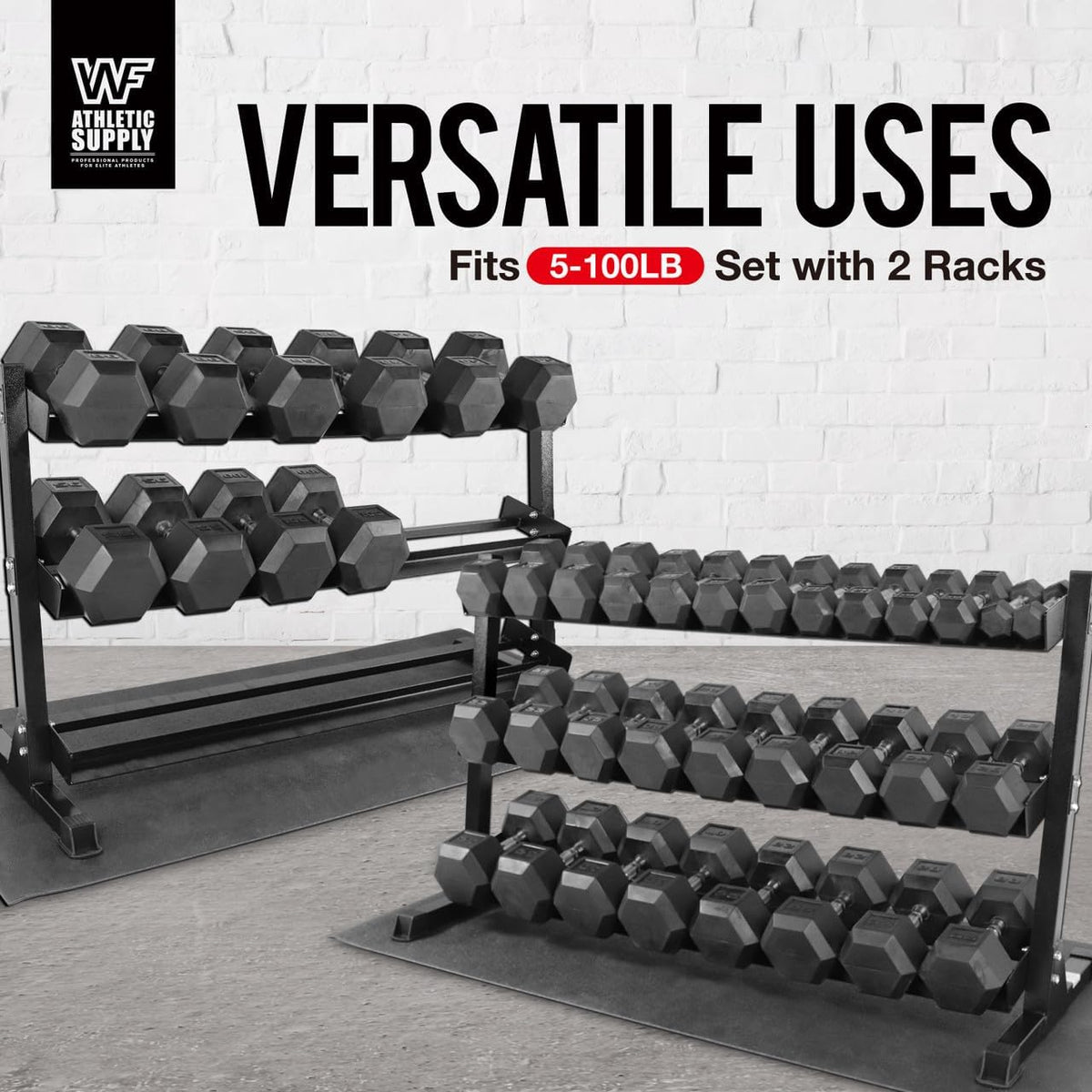 WF Athletic Supply Heavy-Duty Dumbbell Rack Stand, Weight Rack for Home Gym, Weight Holder, Available Sizes for Storage 5-50LB or 5-75LB Dumbbell Pairs, Black/Red/Green/Blue, RACK ONLY