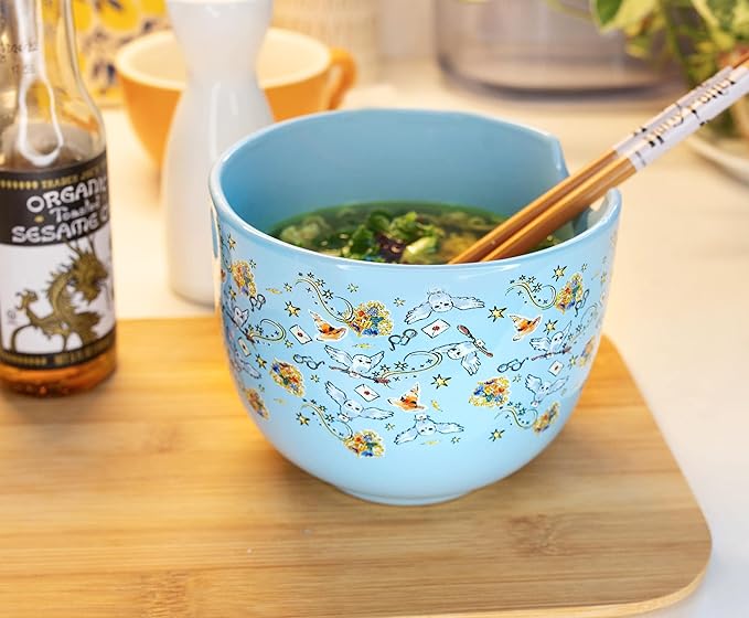 Toynk Harry Potter Hogwarts Icons Ceramic Dinnerware Set | Includes 20-Ounce Ramen Noodle Bowl and Wooden Chopsticks