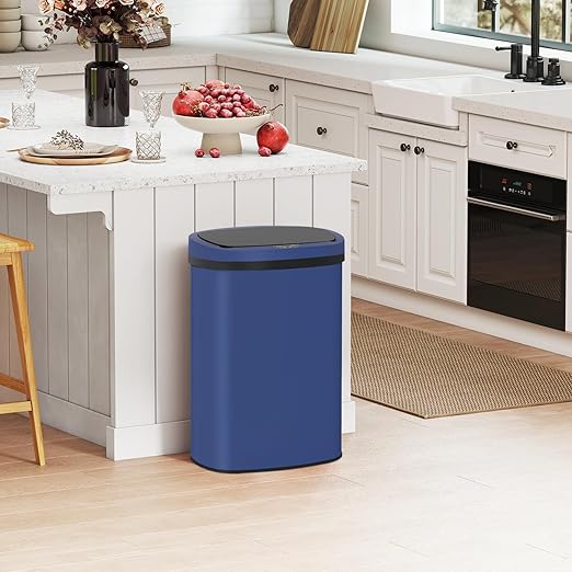 PayLessHere | 13 Gallon Stainless Steel Trash Can | Deep Blue | Automatic Touchless Lid with Motion Sensor | Kitchen Garbage Can with Waterproof Design | for Home, Office, Bathroom | Pack of 1