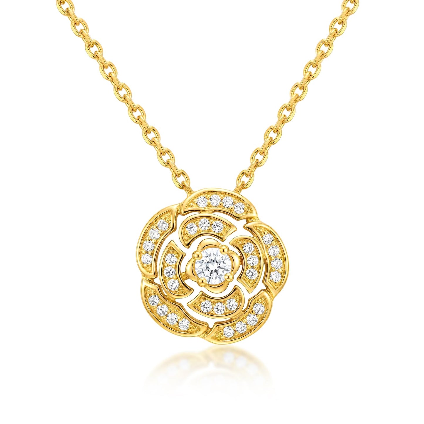 Tessalyn 18K Gold Plated Zircon Necklace for Women Gold-Tone Copper Base Pave CZ Diamond-Cut Pendant Gift Box Included