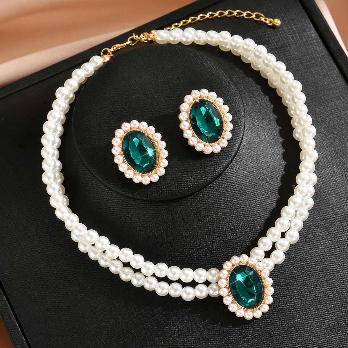 CSIYANJRY99 Pearl Necklace and Earring Set Faux Pearl Jewelry Sets for Women Imitation Beaded Pearl Necklace Bracelet Stud Earrings for Women K