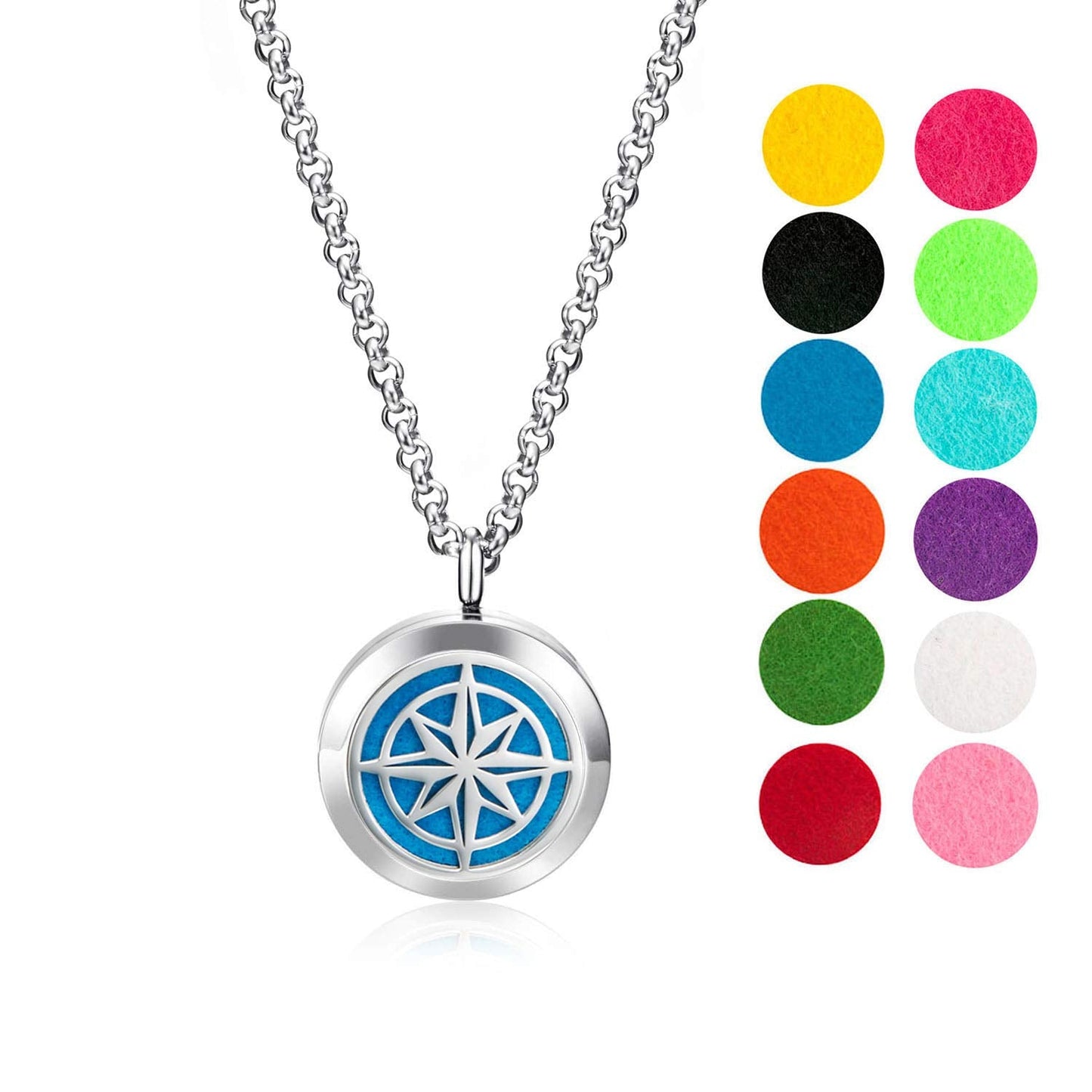 Wild Essentials Nautical Star Necklace Essential Oil Diffuser Kit, Lavender, Lemongrass, Peppermint, Orange Oils, 12 Refill Pads, Calming Aromatherapy Gift Set, Customizable Color Changing, Perfume