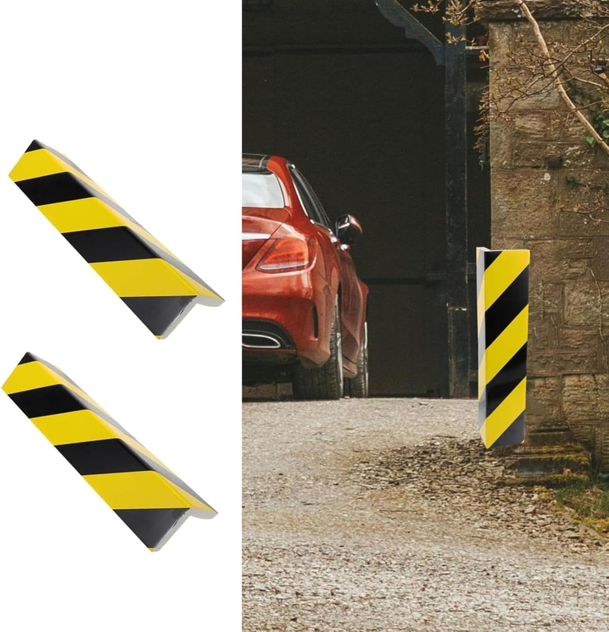 2 Packs 40 * 15 * 1.5cm Garage Wall Protector Foam Wall Corner Guard for Parking Garages Wall Edge Protector with Reflective Safety Stripe, Self-Adhesive (Black-Yellow)