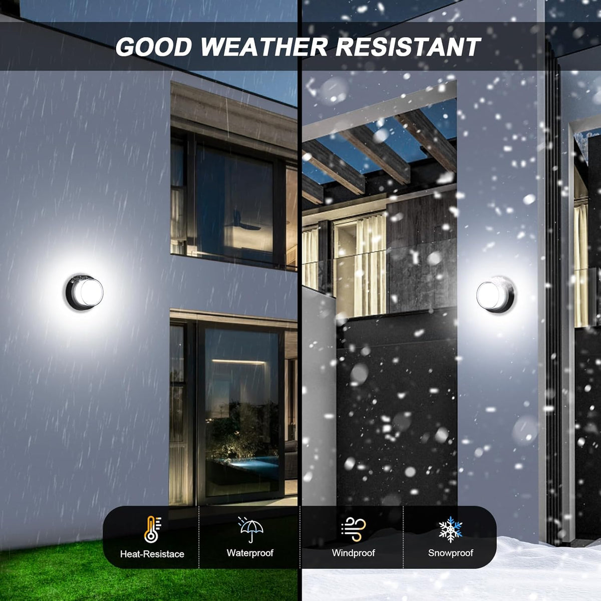 Outdoor LED Flood Lights, Waterproof Modern Exterior Wall Light, 12W Anti Rust Outside Porch Lighting with 6000K Daylight Small Circle Wall Mount Fixtures for House Backdoor Yard Entryway