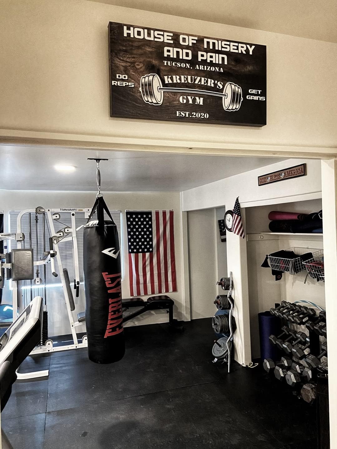 Tailored Canvases Personalized Gym Sign Wall Art Decor - Motivational Canvas for Home Gym, Workout Room, Garage, Fitness Center - Workout Inspirational Posters - House of Misery and Pain, Wooden 36x12in