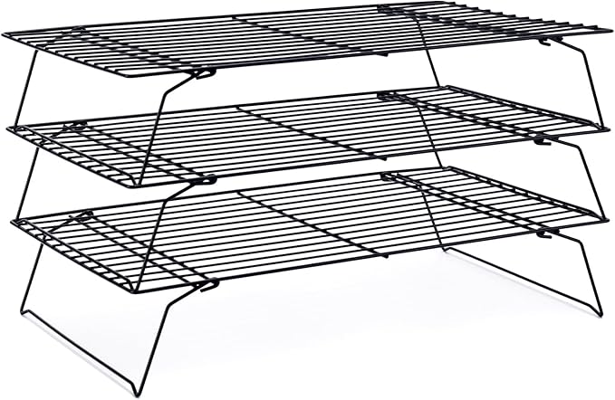 Cooling Rack for Baking 3 Tiers, 16" x 10" Cookie Cooling Wire Rack Stackable Collapsible Nonstick, Stainless Steel Baking Cooking Cooling Racks with Optimum Air Flow, Black