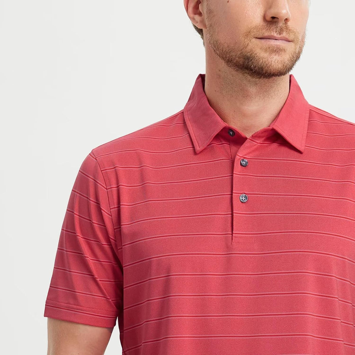 M MAELREG Golf Shirts for Men Moisture Wicking Striped Polo Performance Dry Fit Business Sports Mens Polo Shirts Short Sleeve