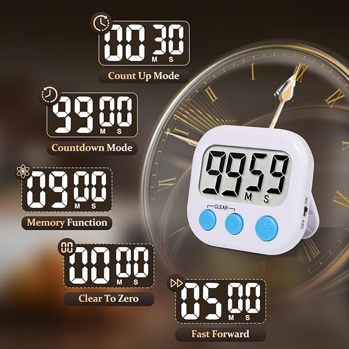 6 Pack Digital Kitchen Timer Small Classroom Timers for Kids Teachers (White)