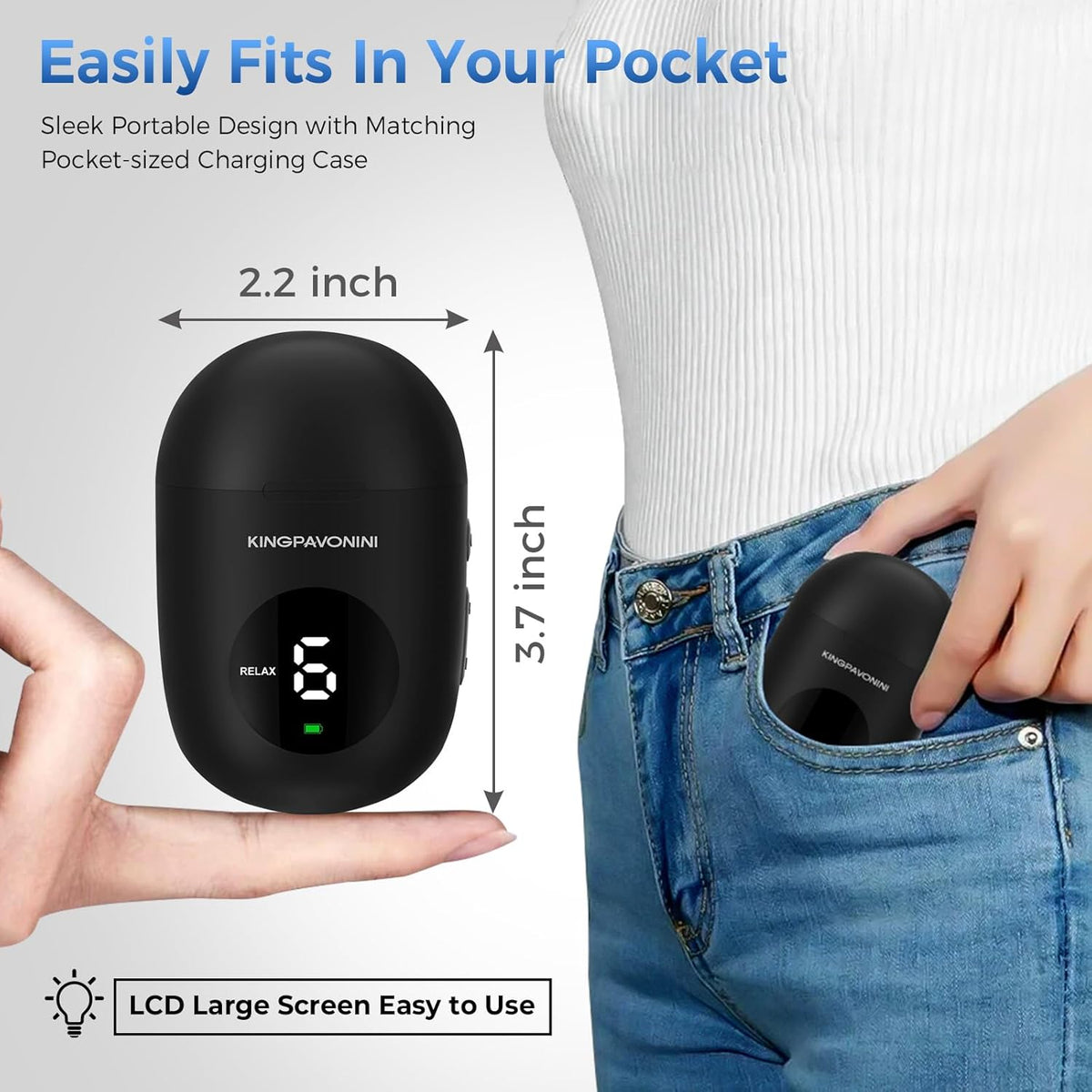 KingPavonini Wireless TENS Unit, Muscle Stimulator for Pain Relief, Portable Rechargable TENS EMS Machine, LED Screen, Remote, Dual Channel 6 Modes 16 Intensity Massager, Charging Case (4 Pads)