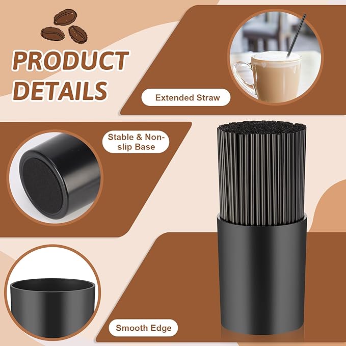 200 Pcs Black Coffee Stirrer Sticks and Holder Set 7 Inch Plastic Coffee Stir Straws with Holder Cocktail Drink Stirrers Mixing Milk Cocktail Drinks Supplies for Coffee Bar Home Party