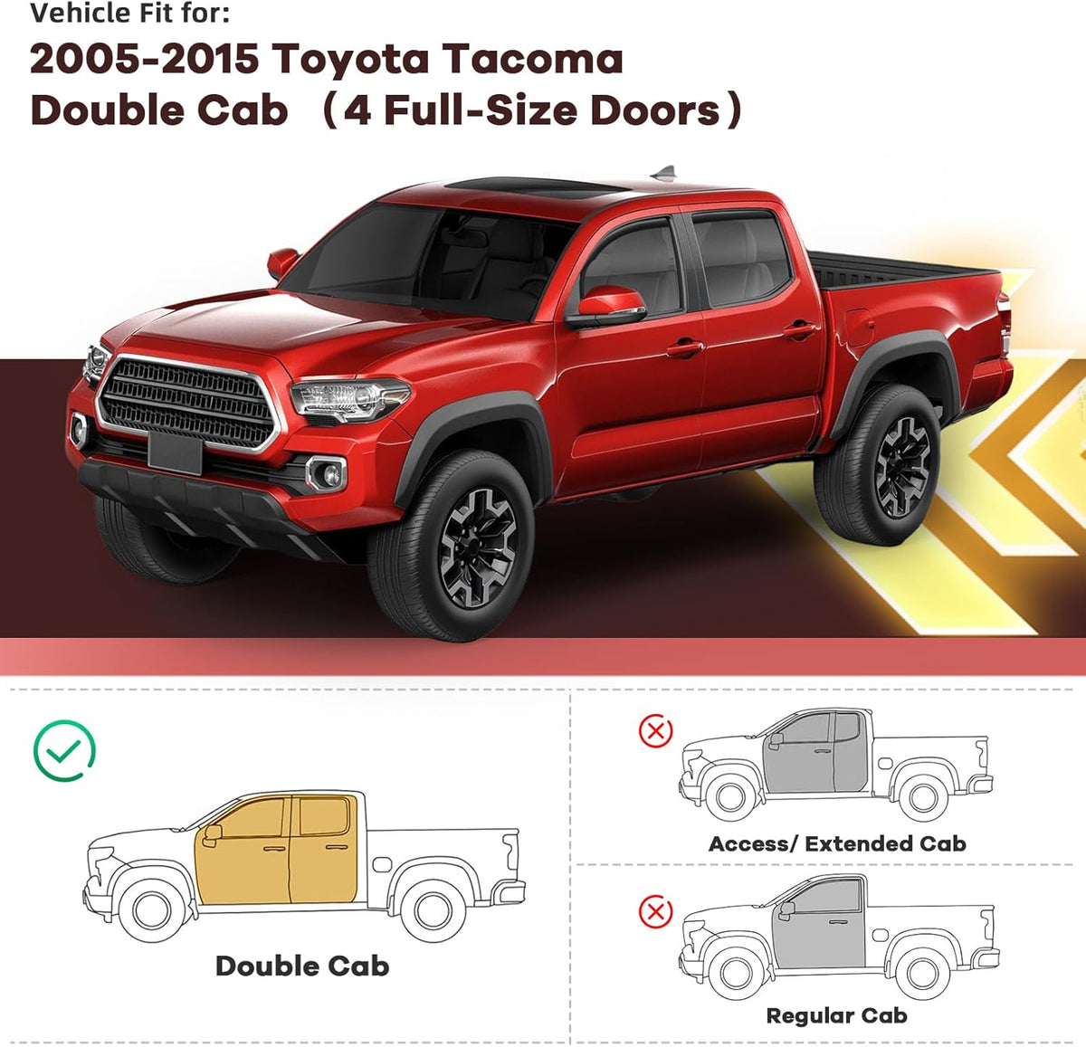 4PCS in Channel Rain Guards for Tacoma 2005-2015 Double Cab, Durable Side Wind Deflectors, Vent Window Visors Shades Shield, 2006 2007 2008 2009 2010 2011 2012 2013 2014