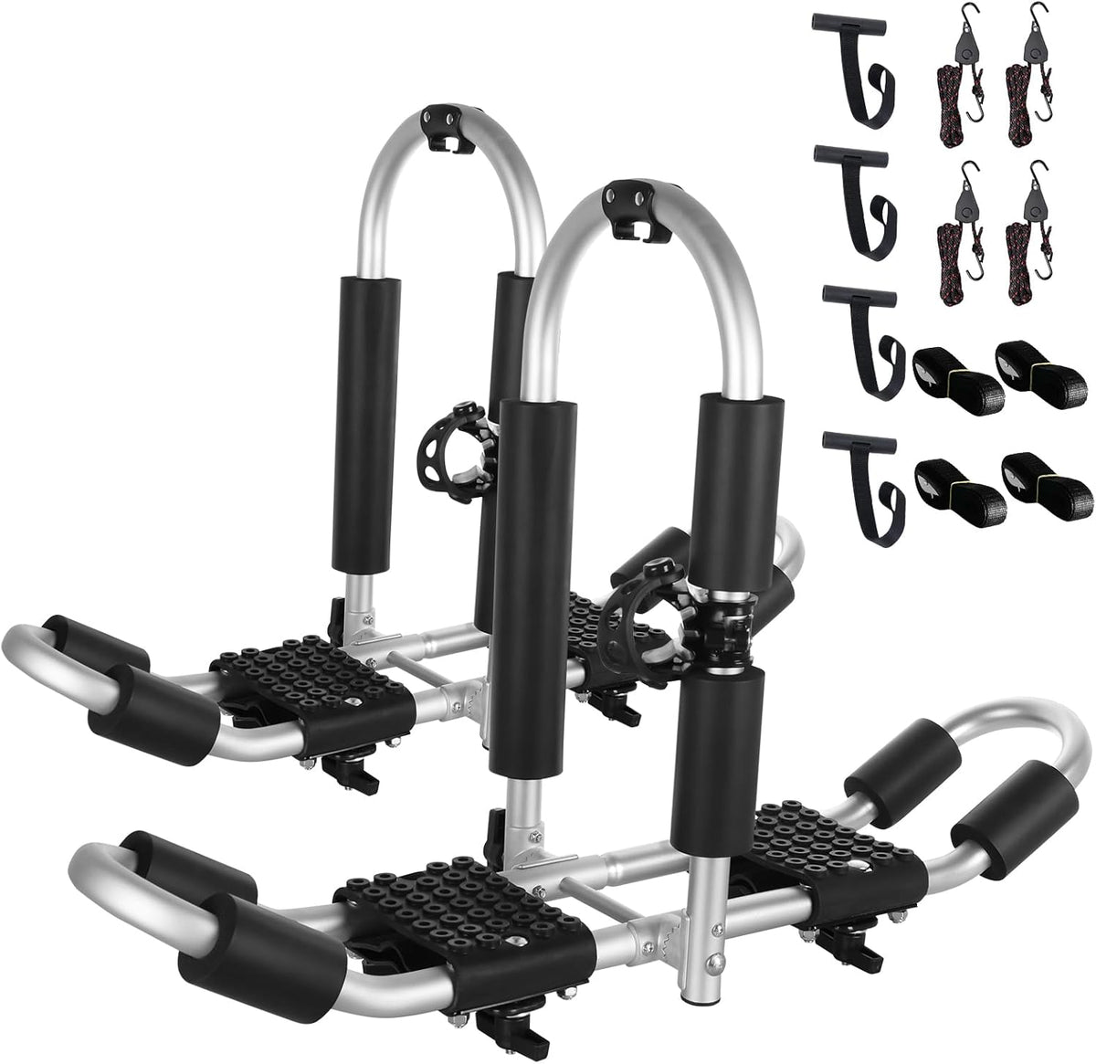 FORWODE Kayak Roof Rack, 2 in 1 Aluminum 2 Pair J-Bar Roof Rack, Folding Adjustable Rack, Weight 160 LBS Heavy Duty Kayak Roof Carrier 2 Kayak, Canoe, SUV, Surfboard on SUV, Car and Truck Crossbar