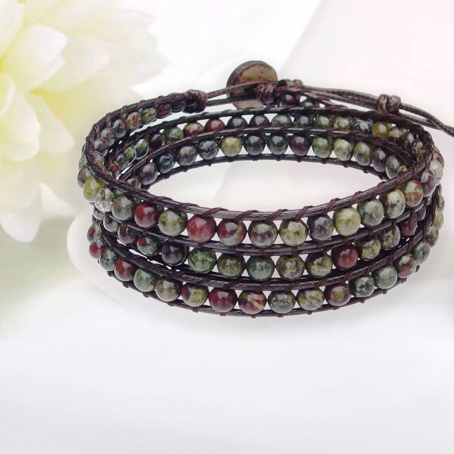 Ayriwoyi Leather Wrap Bracelet for Women Natural Beaded Stone Bracelets Dragon Blood Womens Boho Bracelet Adjustable Handmade Jewelry Gifts for Women