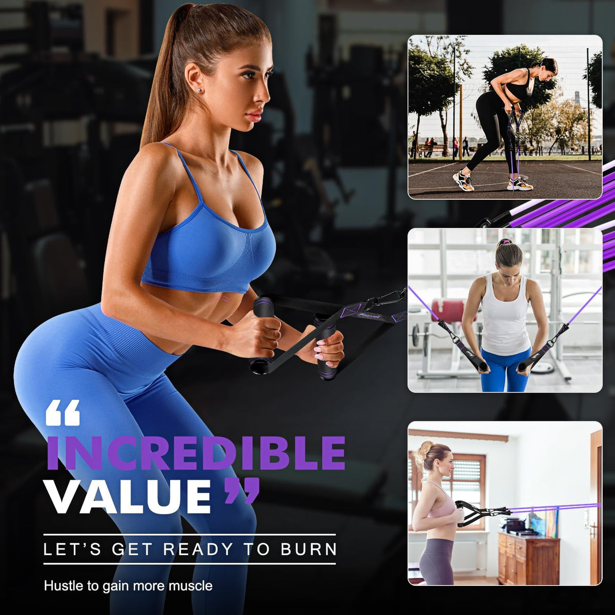 HPYGN Resistance Bands, Exercise Bands with Handles, Fitness Bands, Workout Bands with Door Anchor and Ankle Straps, for Heavy Resistance Training, Physical Therapy, Shape Body, Yoga, Home Workout Set