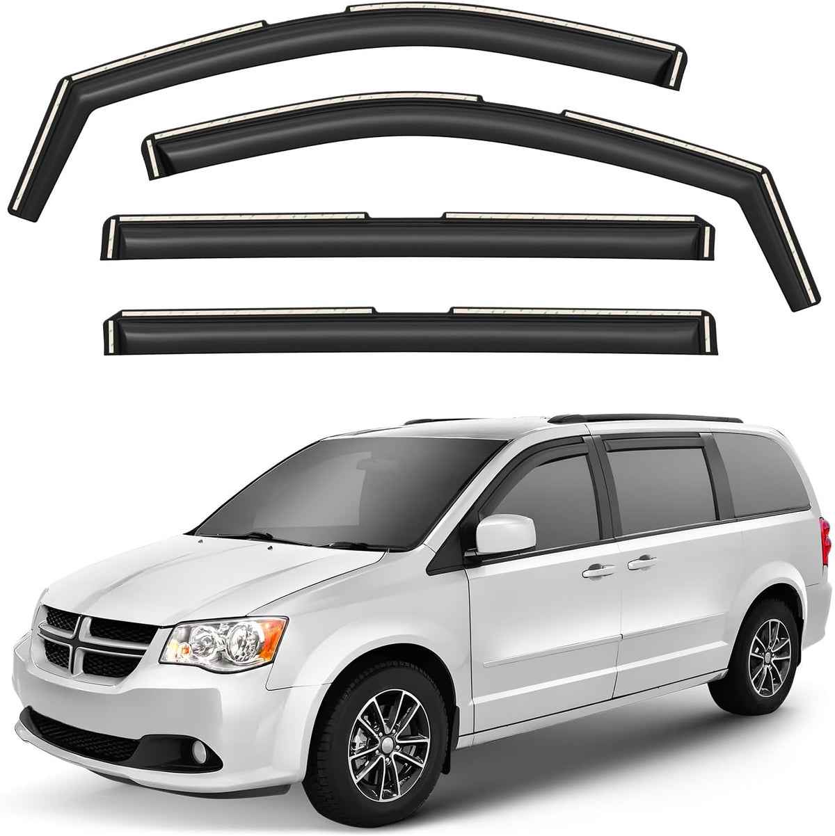 Window Deflectors Smoke Tinted In-Channel Side Window Vent Visor Deflectors Rain Guards Compatible with Grand Caravan 2008-2020 - 4 pcs. GW0584