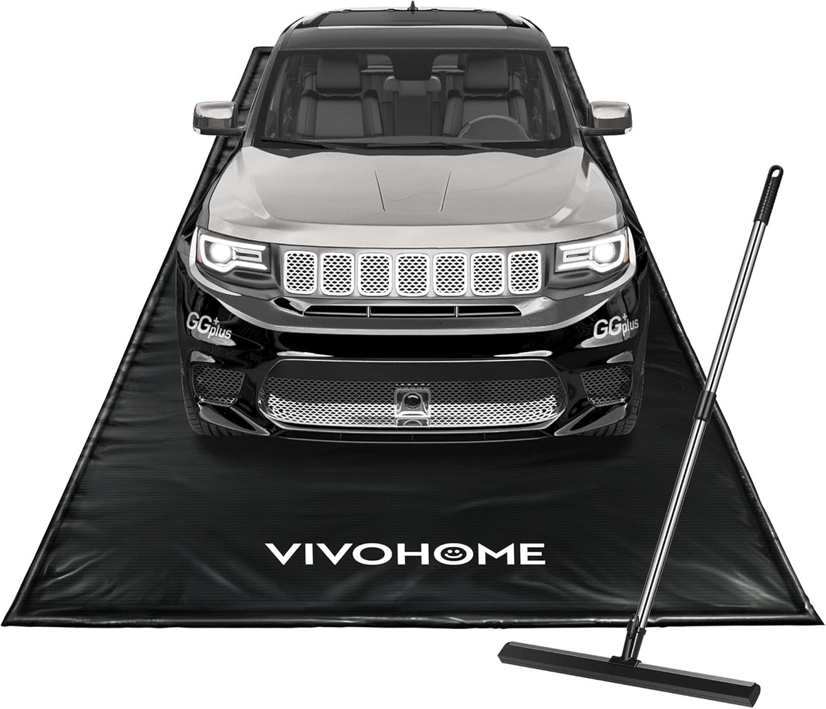 VIVOHOME Containment Mat (8'6" x 20') with Stay Put Corner, PVC Garage Mats for Floor, Heavy Duty Garage Parking Mat with a Squeegee