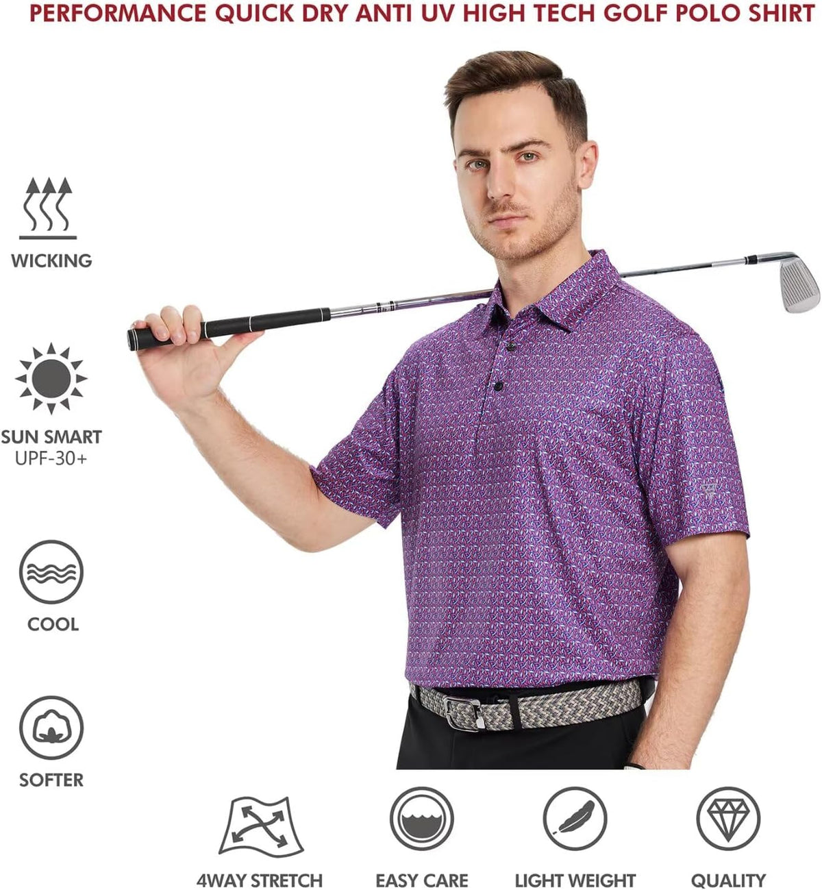 Men's Golf Polo Shirts Short Sleeve Striped Performance Moisture Wicking Dry Fit Golf Shirts for Men